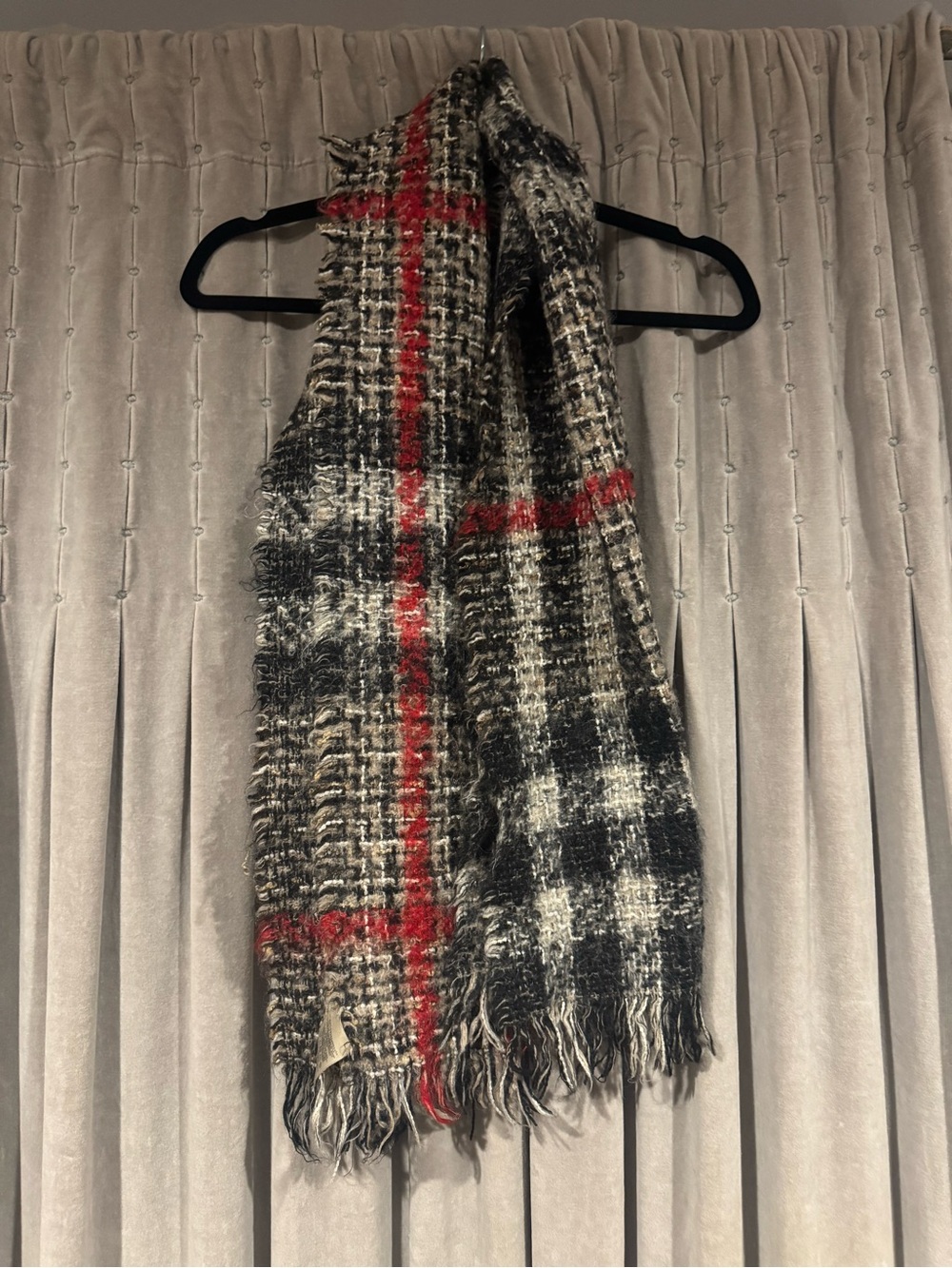 Burberry Black, Red & Cream Plaid Fringe Scarf